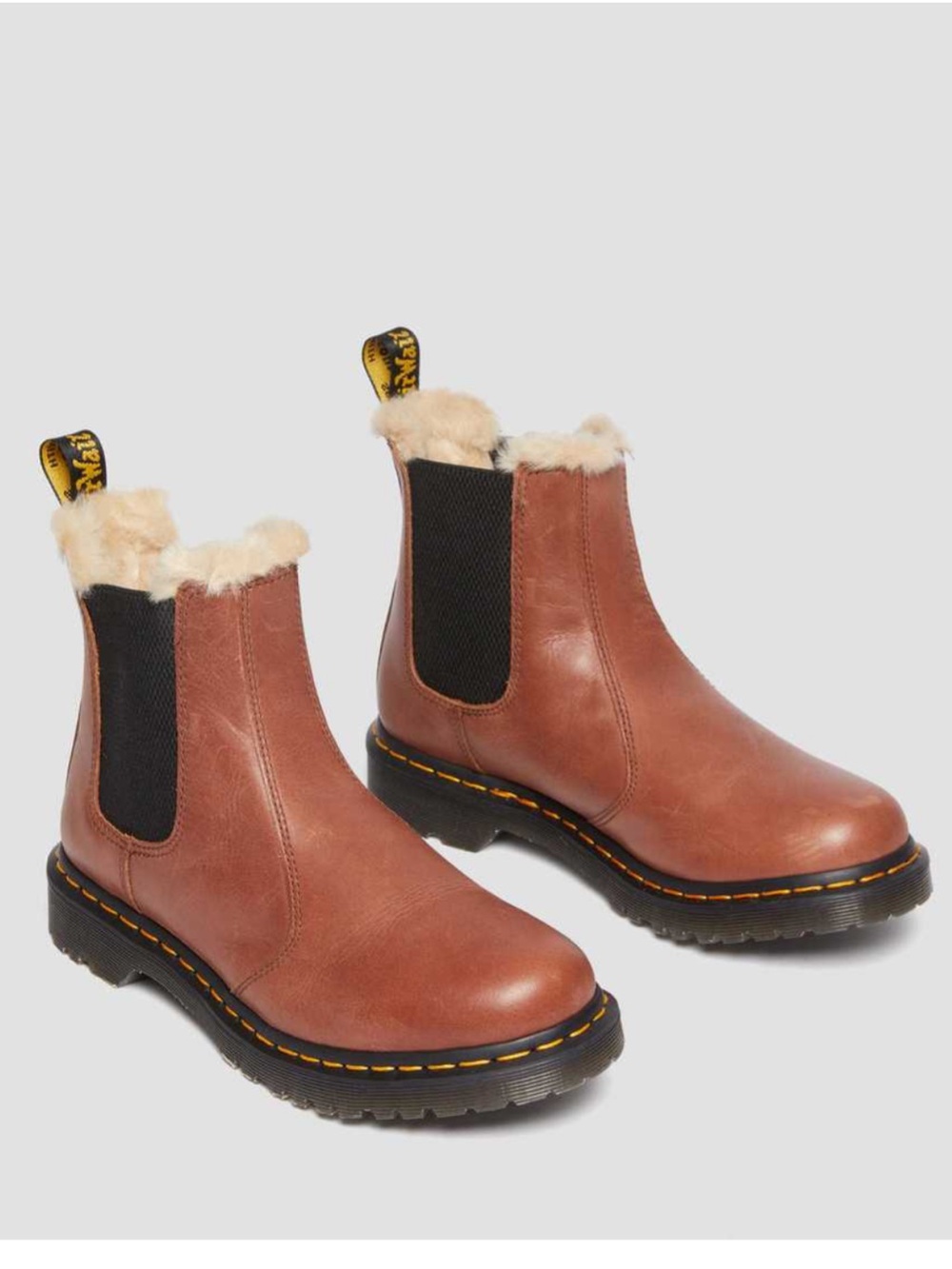 Dr. Martens 2976 LEONORE WOMEN'S FAUX FUR-LINED CHELSEA BOOTS TAN Size 6